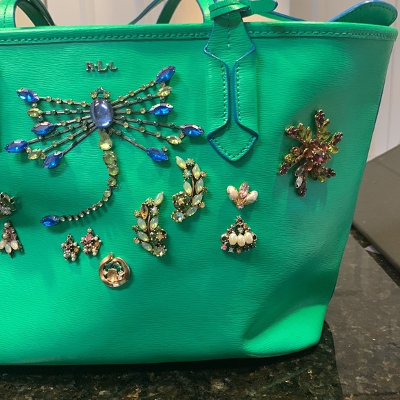 LAUREN TOTE GEMS JEWELS GREEN EMBELLISHED - Picture 3 of 16